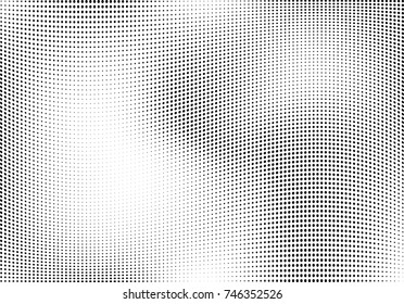 Abstract halftone wave dotted background. Futuristic twisted grunge pattern, dot, circles.  Vector modern optical pop art texture for posters, business cards, cover, labels mock-up, stickers layout