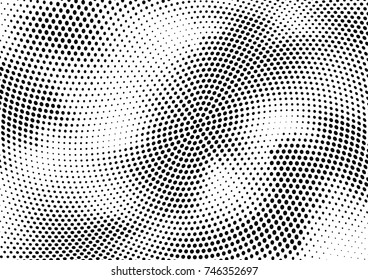 Abstract halftone wave dotted background. Futuristic twisted grunge pattern, dot, circles.  Vector modern optical pop art texture for posters, business cards, cover, labels mock-up, stickers layout