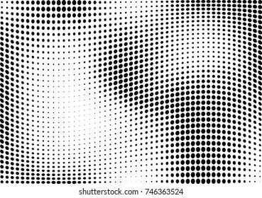 Abstract halftone wave dotted background. Futuristic twisted grunge pattern, dot, circles.  Vector modern optical pop art texture for posters, business cards, cover, labels mock-up, stickers layout