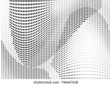Abstract halftone wave dotted background. Futuristic twisted grunge pattern, dot, circles.  Vector modern optical pop art texture for posters, business cards, cover, labels mock-up, stickers layout