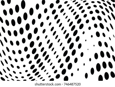 Abstract halftone wave dotted background. Futuristic twisted grunge pattern, dot, circles.  Vector modern optical pop art texture for posters, business cards, cover, labels mock-up, stickers layout