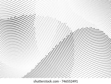 Abstract halftone wave dotted background. Futuristic twisted grunge pattern, dot, circles.  Vector modern optical pop art texture for posters, business cards, cover, labels mock-up, stickers layout
