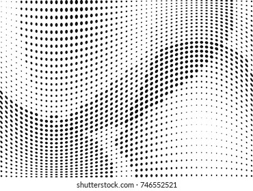 Abstract halftone wave dotted background. Futuristic twisted grunge pattern, dot, circles.  Vector modern optical pop art texture for posters, business cards, cover, labels mock-up, stickers layout