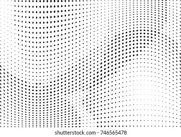 Abstract halftone wave dotted background. Futuristic twisted grunge pattern, dot, circles.  Vector modern optical pop art texture for posters, business cards, cover, labels mock-up, stickers layout