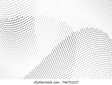 Abstract halftone wave dotted background. Futuristic twisted grunge pattern, dot, circles.  Vector modern optical pop art texture for posters, business cards, cover, labels mock-up, stickers layout