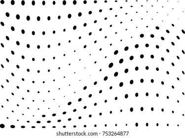 Abstract halftone wave dotted background. Futuristic twisted grunge pattern, dot, circles.  Vector modern optical pop art texture for posters, business cards, cover, labels mock-up, stickers layout