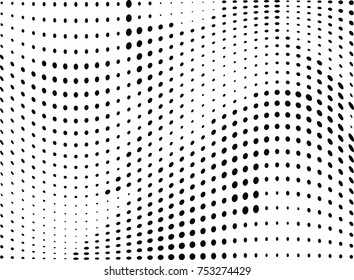 Abstract halftone wave dotted background. Futuristic twisted grunge pattern, dot, circles.  Vector modern optical pop art texture for posters, business cards, cover, labels mock-up, stickers layout