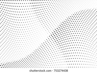 Abstract halftone wave dotted background. Futuristic twisted grunge pattern, dot, circles.  Vector modern optical pop art texture for posters, business cards, cover, labels mock-up, stickers layout