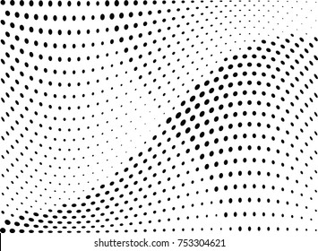 Abstract halftone wave dotted background. Futuristic twisted grunge pattern, dot, circles.  Vector modern optical pop art texture for posters, business cards, cover, labels mock-up, stickers layout