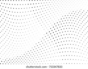 Abstract halftone wave dotted background. Futuristic twisted grunge pattern, dot, circles.  Vector modern optical pop art texture for posters, business cards, cover, labels mock-up, stickers layout