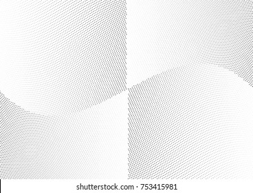 Abstract halftone wave dotted background. Futuristic twisted grunge pattern, dot, circles.  Vector modern optical pop art texture for posters, business cards, cover, labels mock-up, stickers layout