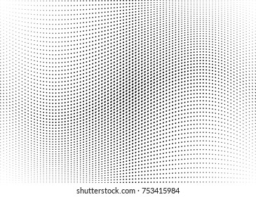 Abstract halftone wave dotted background. Futuristic twisted grunge pattern, dot, circles.  Vector modern optical pop art texture for posters, business cards, cover, labels mock-up, stickers layout