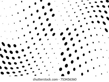 Abstract halftone wave dotted background. Futuristic twisted grunge pattern, dot, circles.  Vector modern optical pop art texture for posters, business cards, cover, labels mock-up, stickers layout