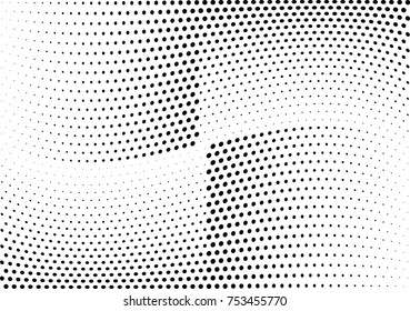 Abstract halftone wave dotted background. Futuristic twisted grunge pattern, dot, circles.  Vector modern optical pop art texture for posters, business cards, cover, labels mock-up, stickers layout