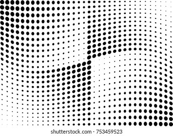 Abstract halftone wave dotted background. Futuristic twisted grunge pattern, dot, circles.  Vector modern optical pop art texture for posters, business cards, cover, labels mock-up, stickers layout