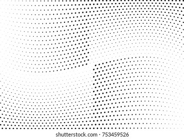 Abstract halftone wave dotted background. Futuristic twisted grunge pattern, dot, circles.  Vector modern optical pop art texture for posters, business cards, cover, labels mock-up, stickers layout