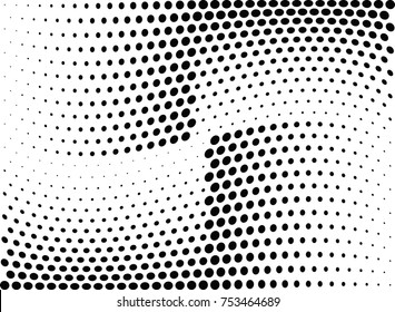 Abstract halftone wave dotted background. Futuristic twisted grunge pattern, dot, circles.  Vector modern optical pop art texture for posters, business cards, cover, labels mock-up, stickers layout