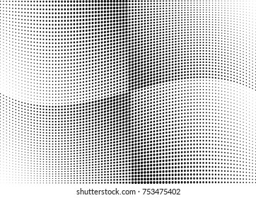 Abstract halftone wave dotted background. Futuristic twisted grunge pattern, dot, circles.  Vector modern optical pop art texture for posters, business cards, cover, labels mock-up, stickers layout