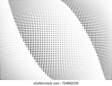 Abstract halftone wave dotted background. Futuristic twisted grunge pattern, dot, circles.  Vector modern optical pop art texture for posters, business cards, cover, labels mock-up, stickers layout
