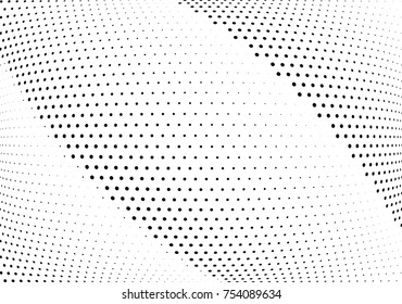 Abstract halftone wave dotted background. Futuristic twisted grunge pattern, dot, circles.  Vector modern optical pop art texture for posters, business cards, cover, labels mock-up, stickers layout