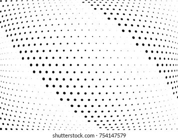 Abstract halftone wave dotted background. Futuristic twisted grunge pattern, dot, circles.  Vector modern optical pop art texture for posters, business cards, cover, labels mock-up, stickers layout