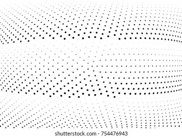 Abstract halftone wave dotted background. Futuristic twisted grunge pattern, dot, circles.  Vector modern optical pop art texture for posters, business cards, cover, labels mock-up, stickers layout