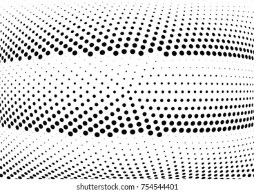 Abstract halftone wave dotted background. Futuristic twisted grunge pattern, dot, circles.  Vector modern optical pop art texture for posters, business cards, cover, labels mock-up, stickers layout