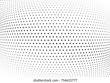 Abstract halftone wave dotted background. Futuristic twisted grunge pattern, dot, circles.  Vector modern optical pop art texture for posters, business cards, cover, labels mock-up, stickers layout