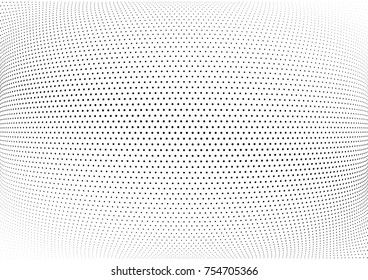 Abstract halftone wave dotted background. Futuristic twisted grunge pattern, dot, circles.  Vector modern optical pop art texture for posters, business cards, cover, labels mock-up, stickers layout