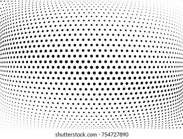 Abstract halftone wave dotted background. Futuristic twisted grunge pattern, dot, circles.  Vector modern optical pop art texture for posters, business cards, cover, labels mock-up, stickers layout