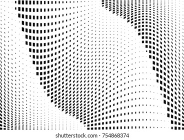 Abstract halftone wave dotted background. Monochrome grunge pattern with square.  Vector modern pop art texture for posters, sites, cover, business cards, postcards, art labels layout, stickers.