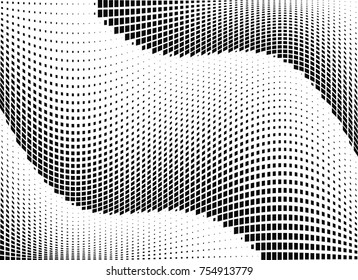 Abstract halftone wave dotted background. Monochrome grunge pattern with square.  Vector modern pop art texture for posters, sites, cover, business cards, postcards, art labels layout, stickers.