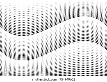 Abstract halftone wave dotted background. Monochrome grunge pattern with square.  Vector modern pop art texture for posters, sites, cover, business cards, postcards, art labels layout, stickers.