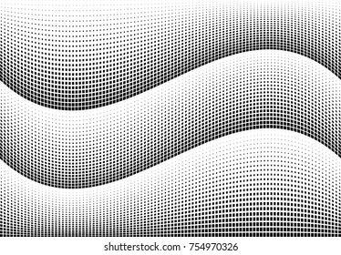 Abstract halftone wave dotted background. Monochrome grunge pattern with square.  Vector modern pop art texture for posters, sites, cover, business cards, postcards, art labels layout, stickers.
