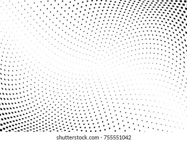 Abstract halftone wave dotted background. Monochrome grunge pattern with square.  Vector modern pop art texture for posters, sites, cover, business cards, postcards, art labels layout, stickers.