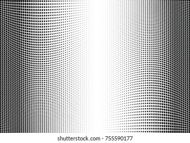 Abstract halftone wave dotted background. Monochrome grunge pattern with square.  Vector modern pop art texture for posters, sites, cover, business cards, postcards, art labels layout, stickers.