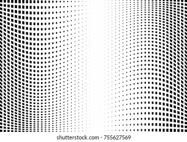 Abstract halftone wave dotted background. Monochrome grunge pattern with square.  Vector modern pop art texture for posters, sites, cover, business cards, postcards, art labels layout, stickers.