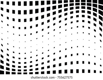 Abstract halftone wave dotted background. Monochrome grunge pattern with square.  Vector modern pop art texture for posters, sites, cover, business cards, postcards, art labels layout, stickers.