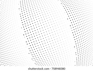 Abstract halftone wave dotted background. Futuristic twisted grunge pattern, dot, circles.  Vector modern optical pop art texture for posters, business cards, cover, labels mock-up, stickers layout