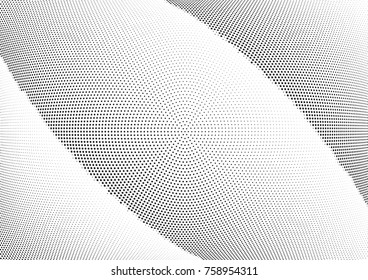 Abstract halftone wave dotted background. Futuristic twisted grunge pattern, stars.  Vector modern optical pop art texture for posters, postcard, grunge cover, labels, vintage sticker mock-up layout