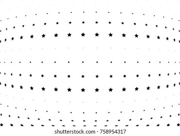 Abstract halftone wave dotted background. Futuristic twisted grunge pattern, stars.  Vector modern optical pop art texture for posters, postcard, grunge cover, labels, vintage sticker mock-up layout