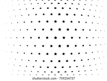 Abstract halftone wave dotted background. Futuristic twisted grunge pattern, stars.  Vector modern optical pop art texture for posters, postcard, grunge cover, labels, vintage sticker mock-up layout