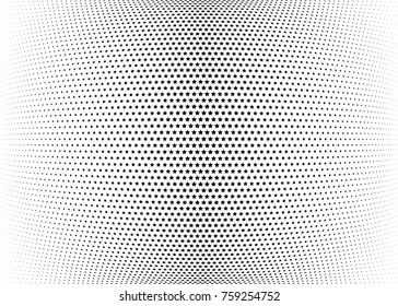 Abstract halftone wave dotted background. Futuristic twisted grunge pattern, stars.  Vector modern optical pop art texture for posters, postcard, grunge cover, labels, vintage sticker mock-up layout