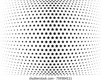 Abstract halftone wave dotted background. Futuristic twisted grunge pattern, stars.  Vector modern optical pop art texture for posters, postcard, grunge cover, labels, vintage sticker mock-up layout