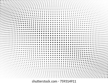 Abstract halftone wave dotted background. Futuristic twisted grunge pattern, stars.  Vector modern optical pop art texture for posters, postcard, grunge cover, labels, vintage sticker mock-up layout