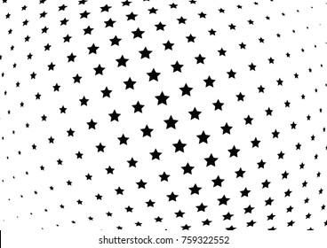 Abstract halftone wave dotted background. Futuristic twisted grunge pattern, stars.  Vector modern optical pop art texture for posters, postcard, grunge cover, labels, vintage sticker mock-up layout