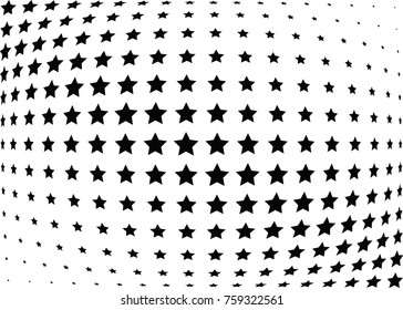Abstract halftone wave dotted background. Futuristic twisted grunge pattern, stars.  Vector modern optical pop art texture for posters, postcard, grunge cover, labels, vintage sticker mock-up layout