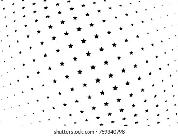 Abstract halftone wave dotted background. Futuristic twisted grunge pattern, stars.  Vector modern optical pop art texture for posters, postcard, grunge cover, labels, vintage sticker mock-up layout