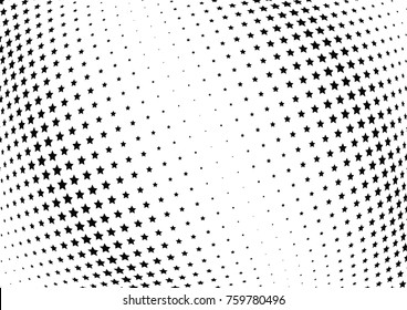 Abstract halftone wave dotted background. Futuristic twisted grunge pattern, star.  Vector modern optical pop art texture for posters, postcard, grunge cover, labels, vintage sticker mock-up layout