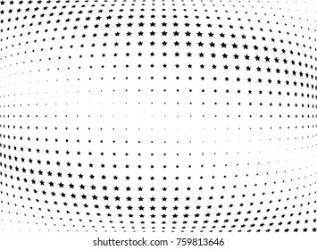 Abstract halftone wave dotted background. Futuristic twisted grunge pattern, star.  Vector modern optical pop art texture for posters, postcard, grunge cover, labels, vintage sticker mock-up layout